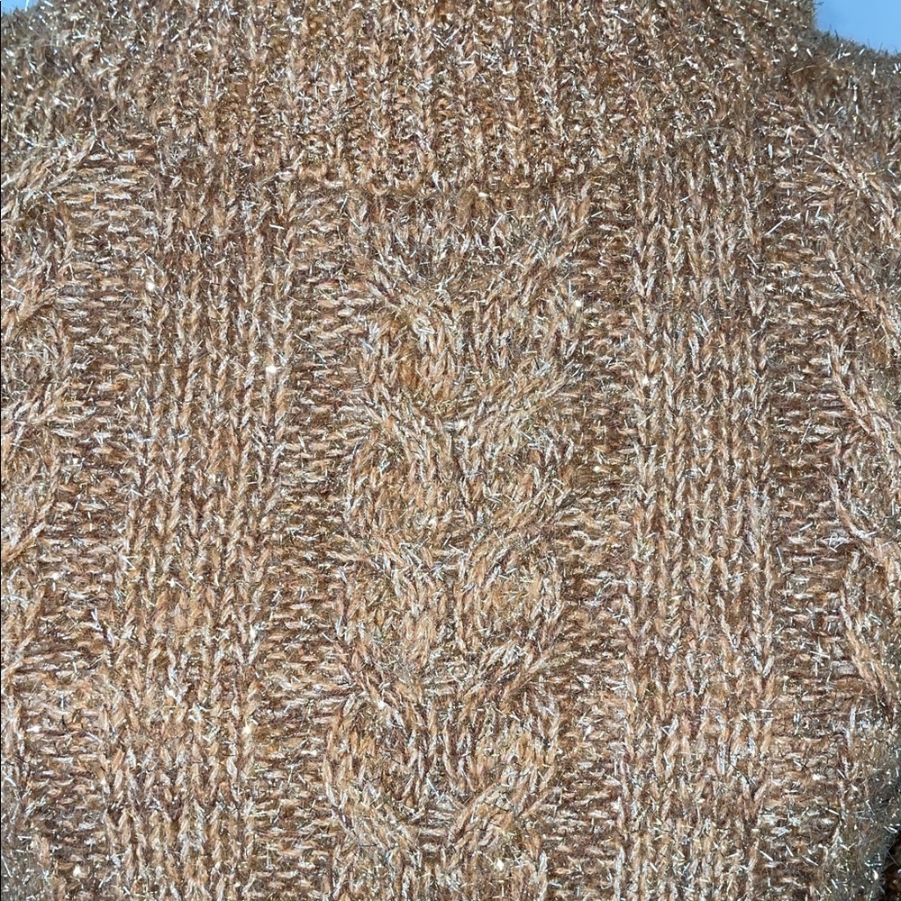NWT Anthropologie Tan & Silver Tinsel Festive Cowl Neck Cropped Sweater - Medium - Picture 5 of 14